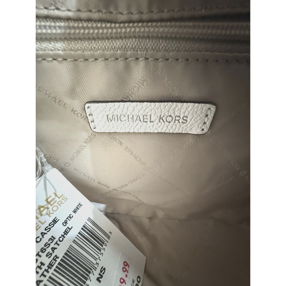 Michael Kors Cassie Large Satchel Leather Handbag Optic White Floral Cutout New - Picture 10 of 14